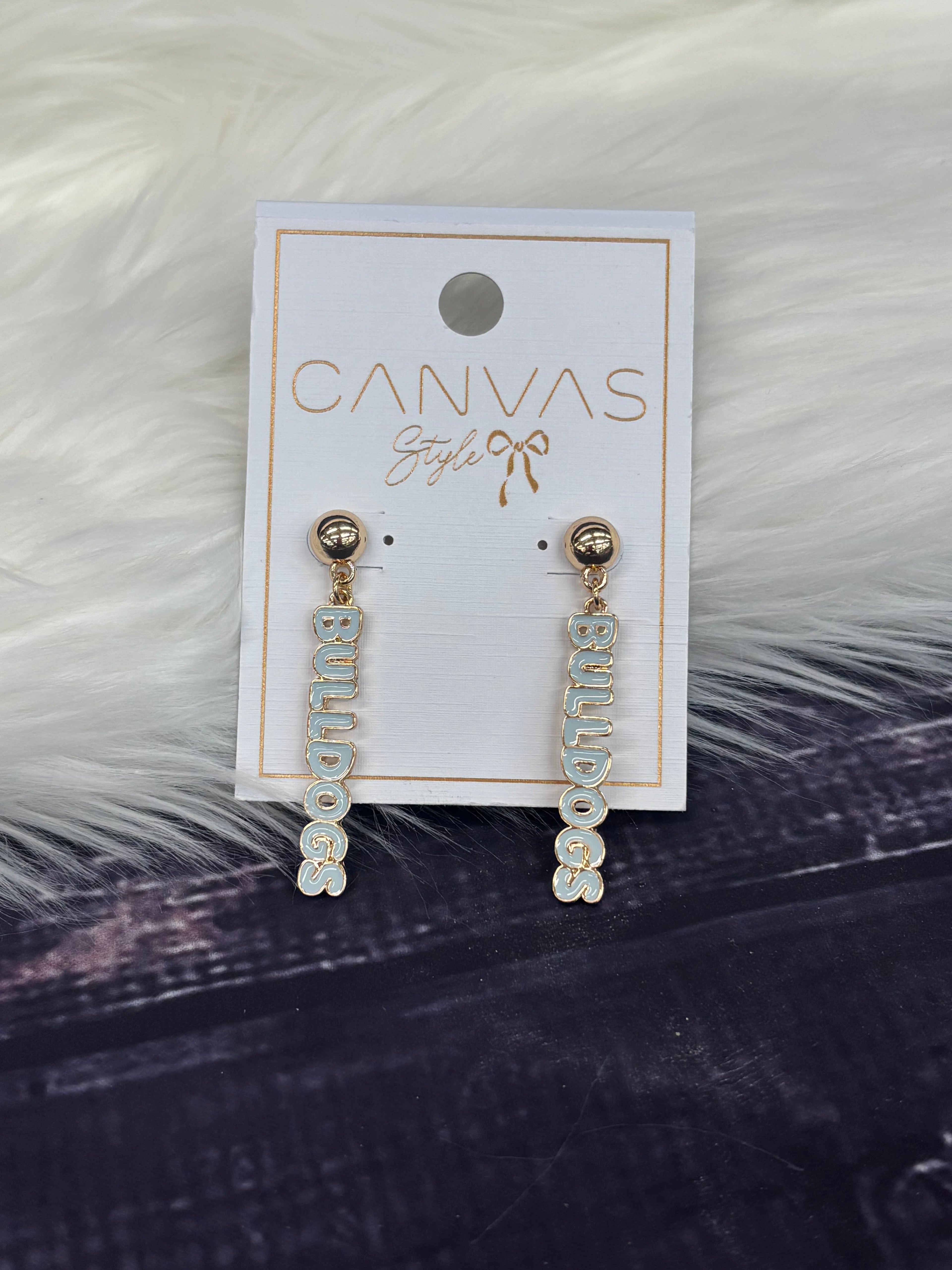 Canvas Jewelry Earrings Stud Puffy Bulldogs