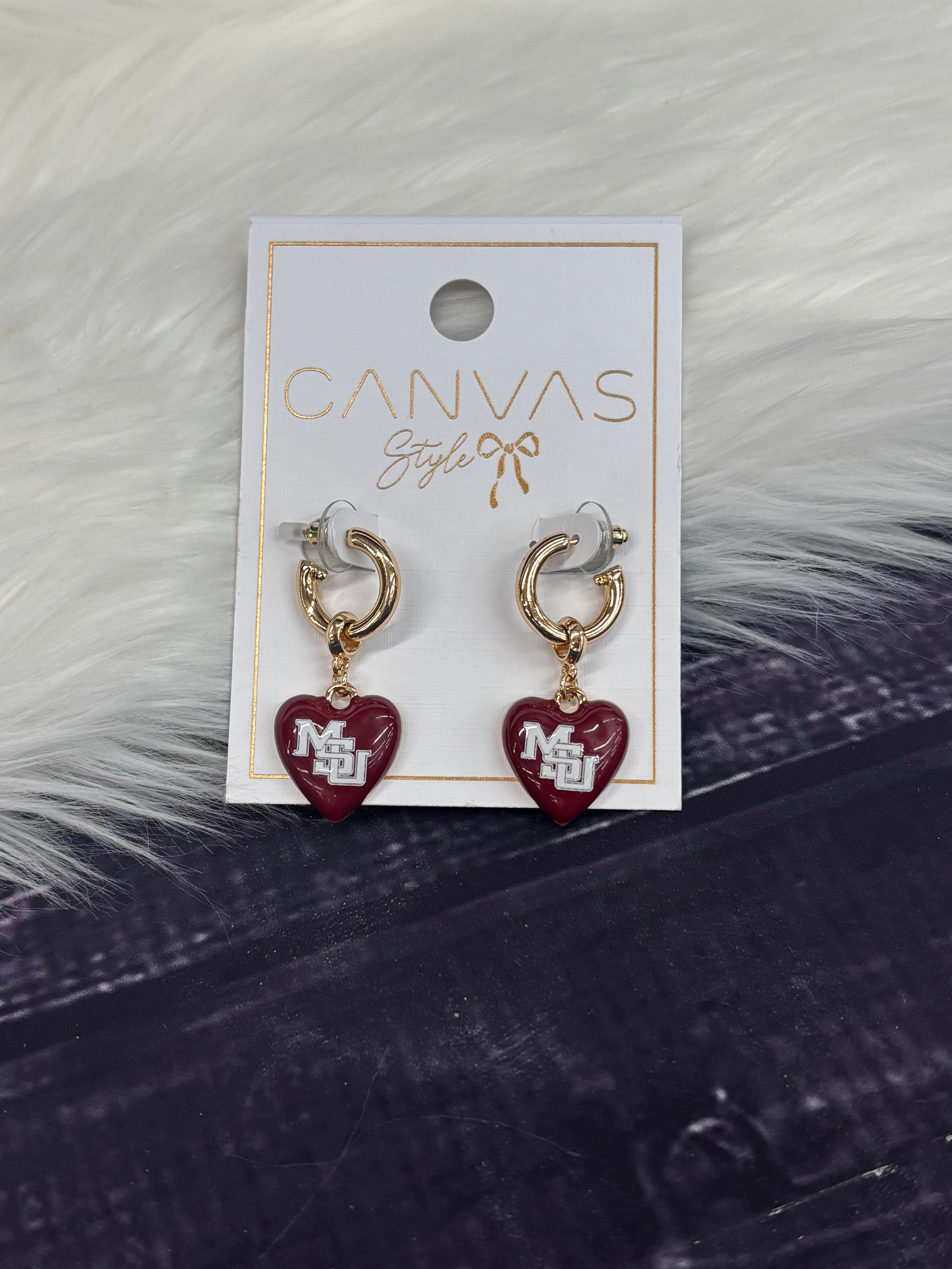 Canvas Jewelry Earrings Hoop Enamel Heart Drop MSU Interlock