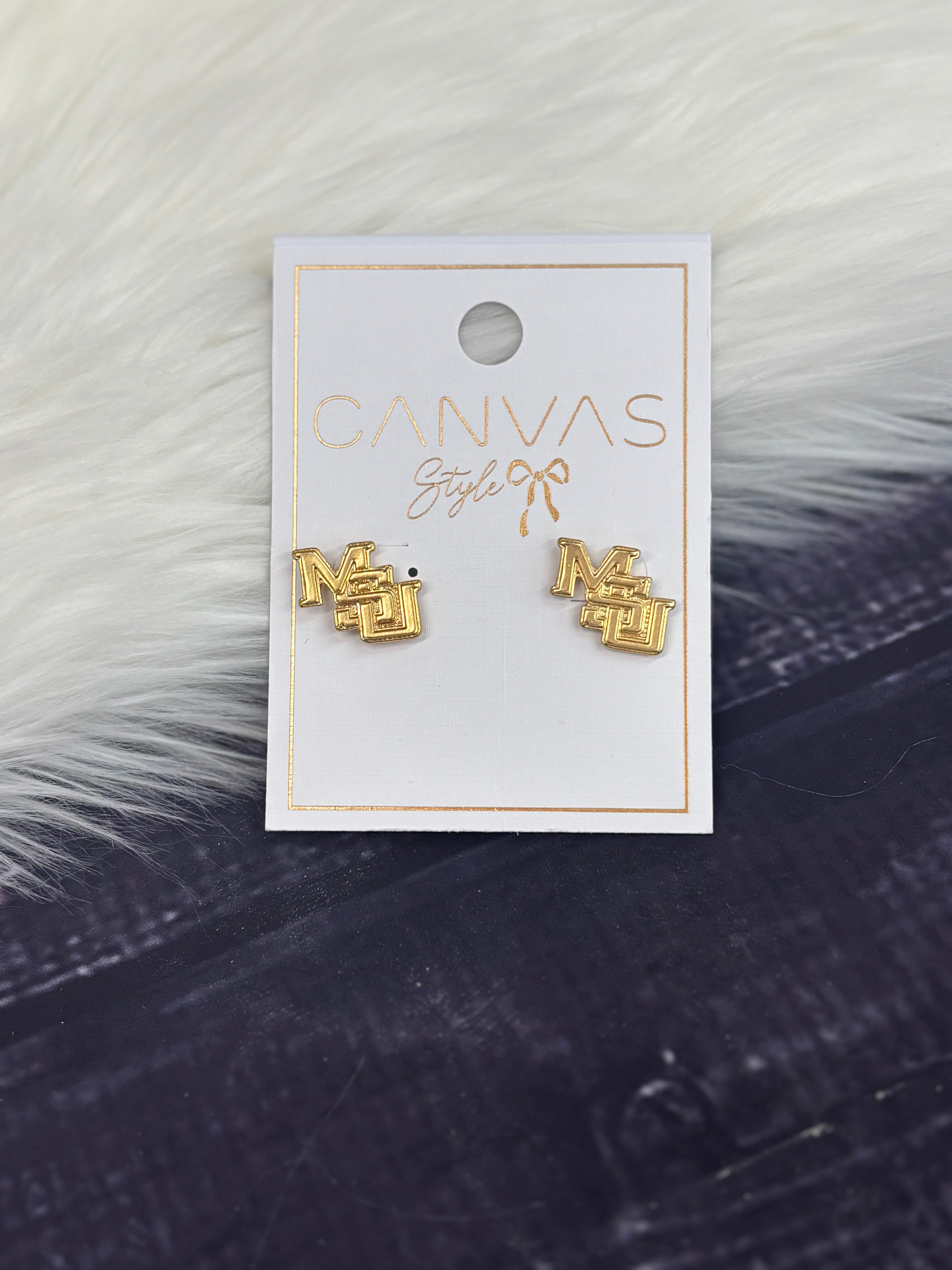 Canvas Jewelry Earrings Stud Stamped MSU Interlock