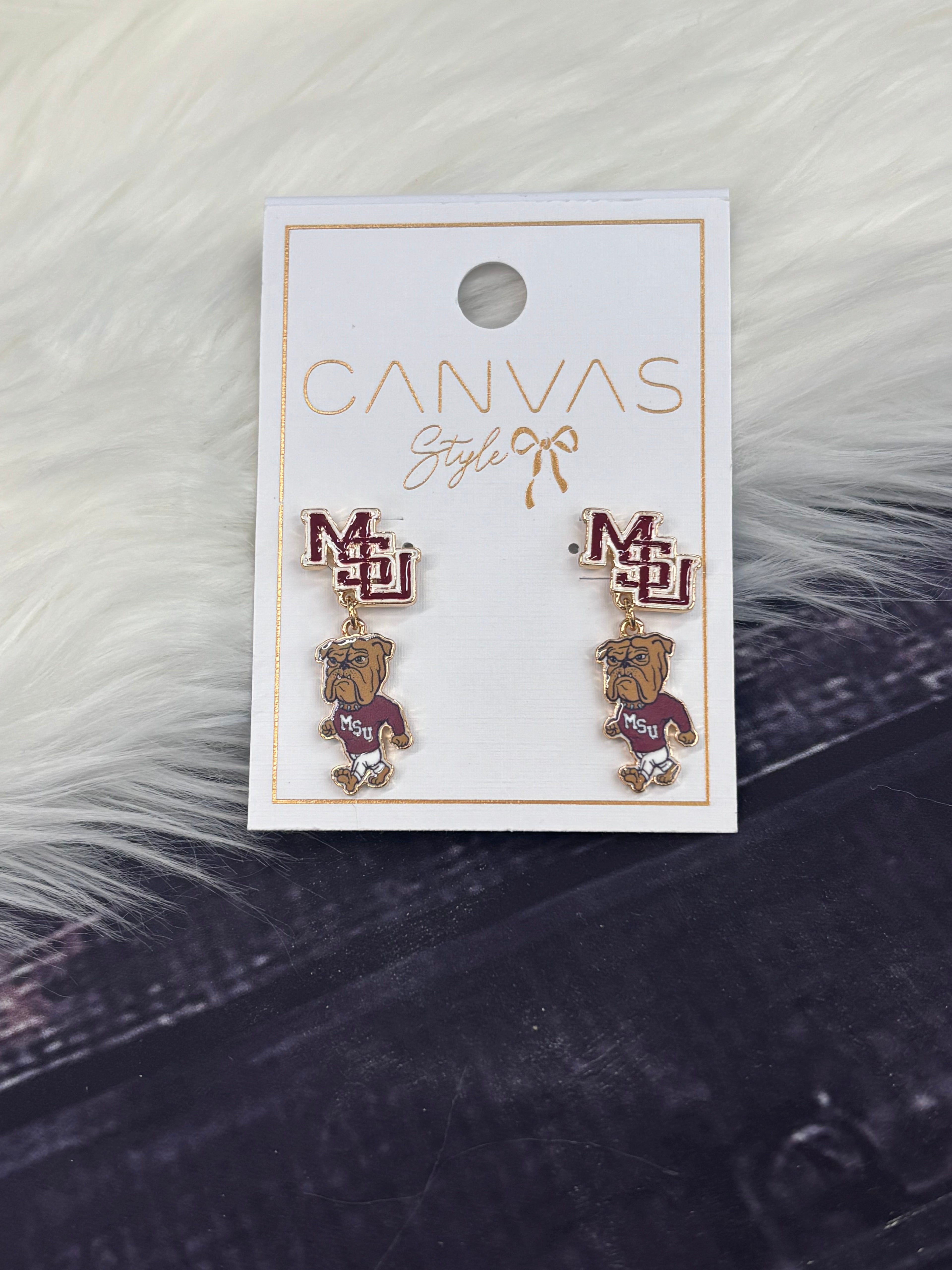 Canvas Jewelry Earrings Stud Enamel MSU Interlock Walking Bully