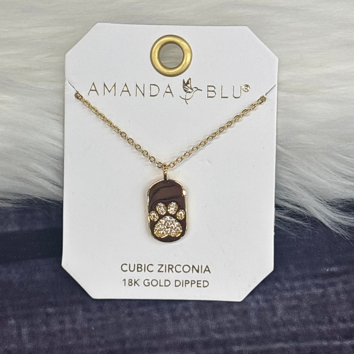 Amanda Blu Jewelry Necklace CZ Paw Print Dog Tag