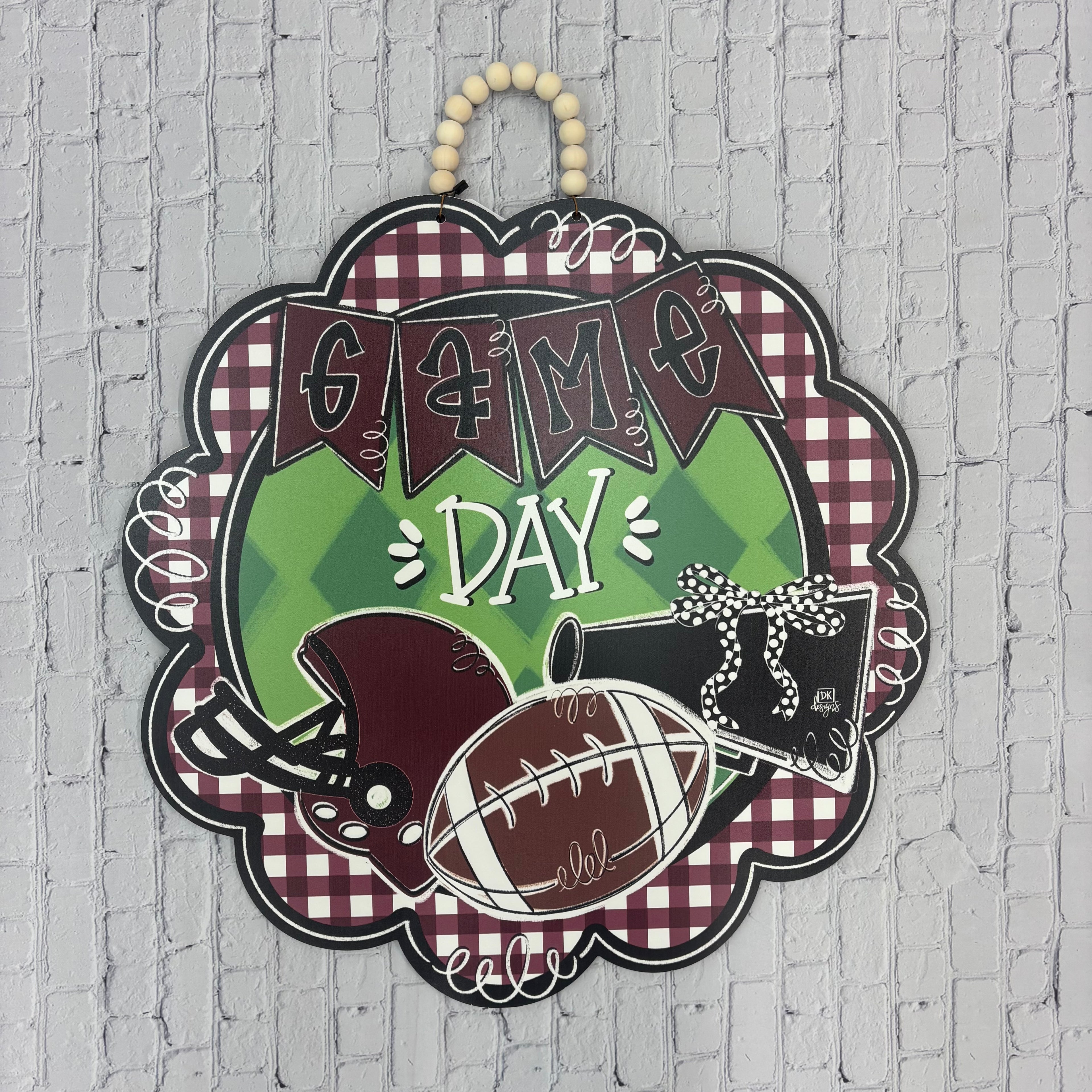 Home Door Hanger Round Game Day With Football And Helmet