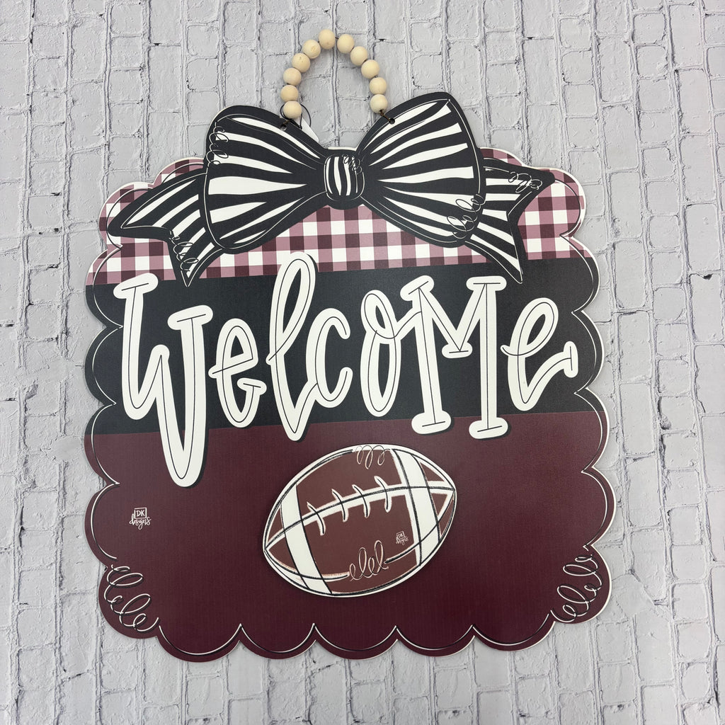 Home Door Hanger Scallop Edges Welcome With Detachable Mini Football
