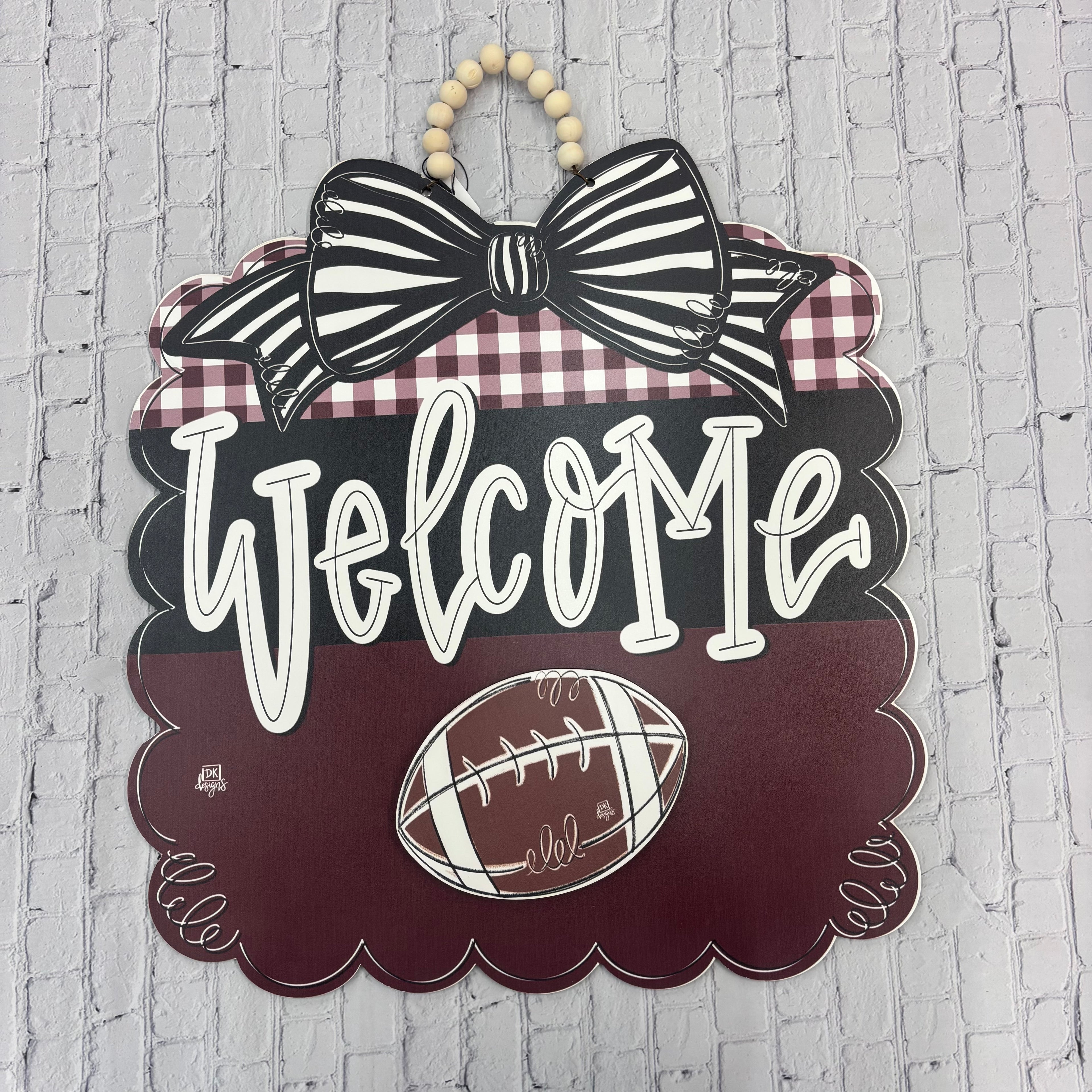 Home Door Hanger Scallop Edges Welcome With Detachable Mini Football