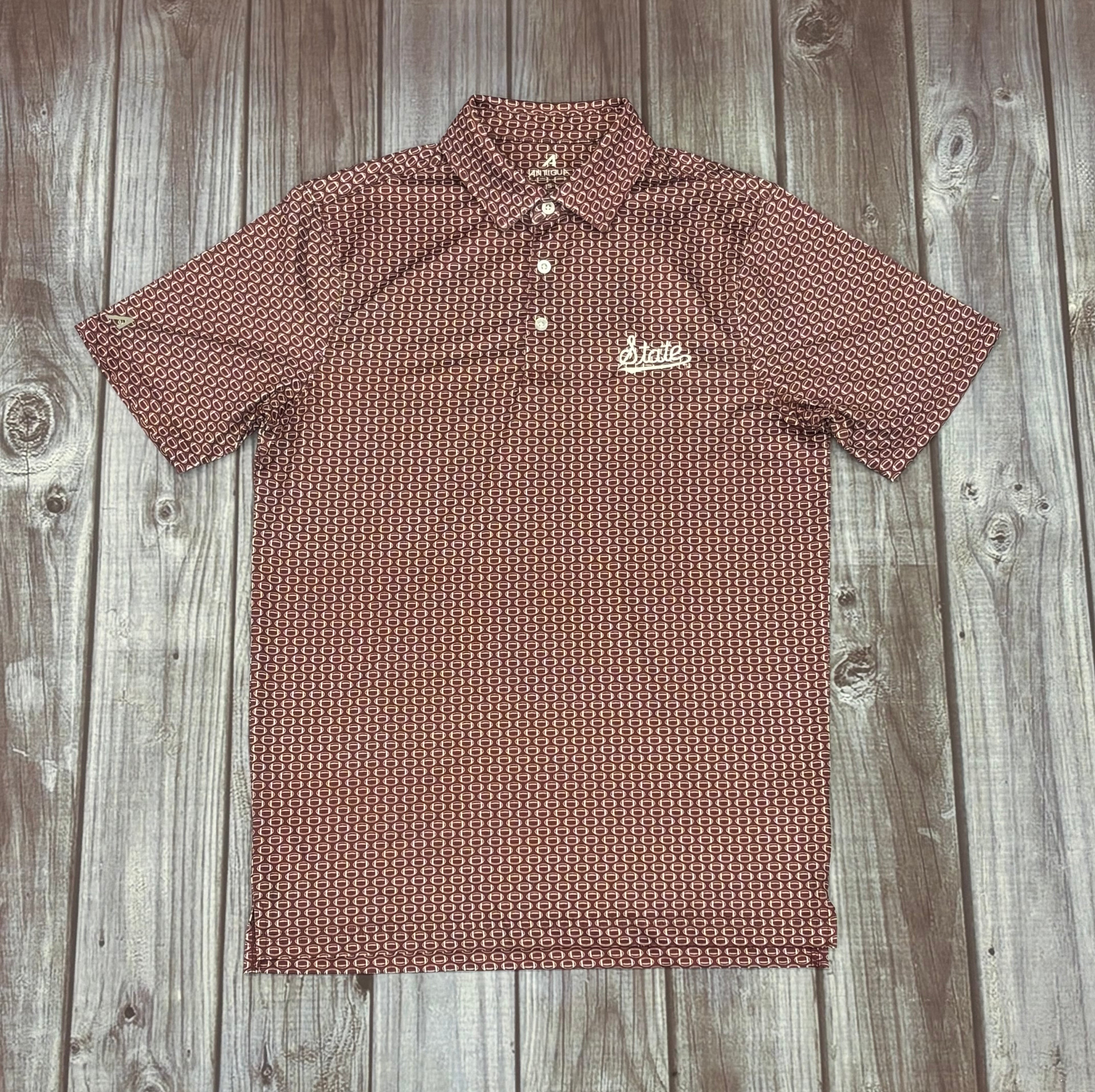Men's Polo Huddle Footballs All Over Script State