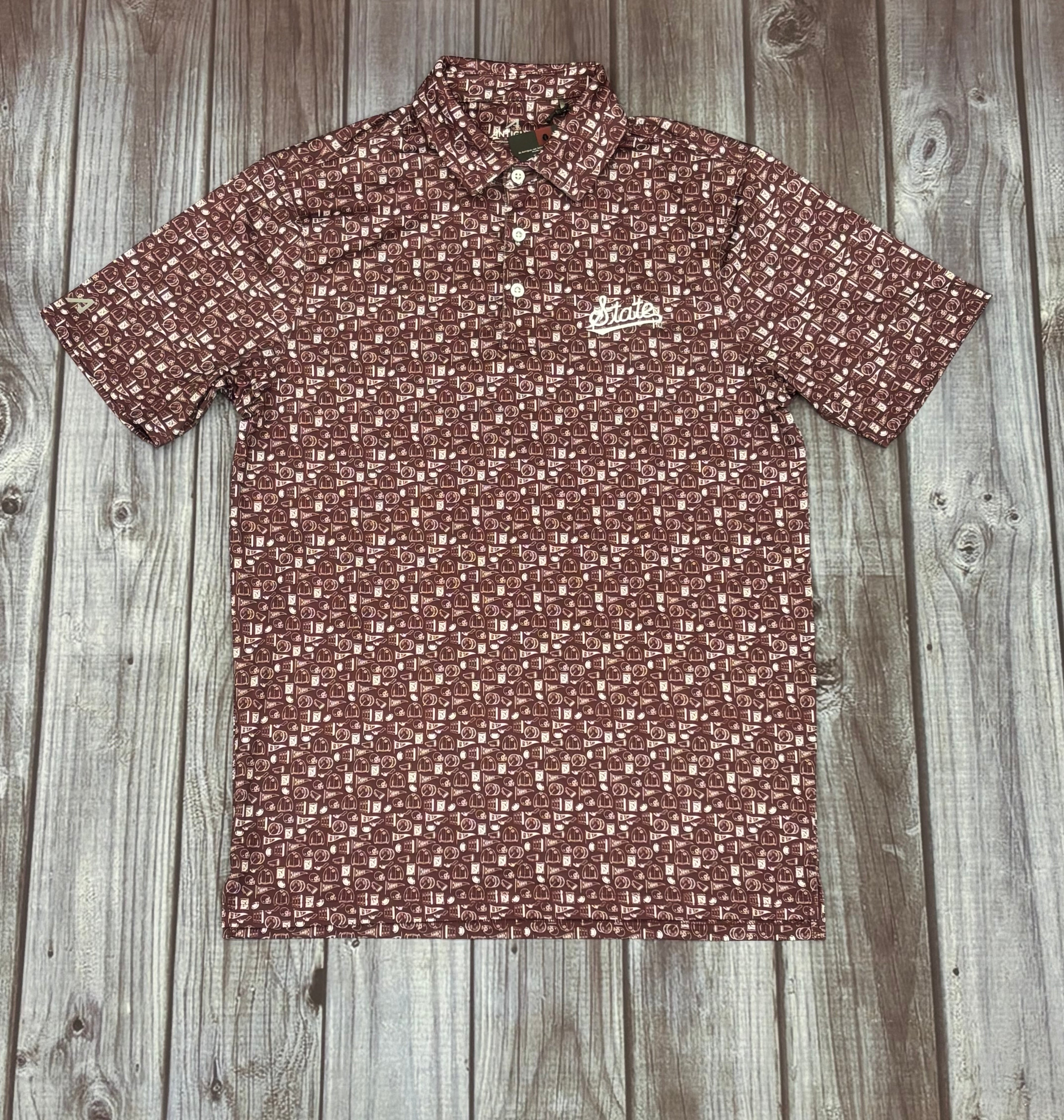 Men's Polo University Various Logos All Over Script State