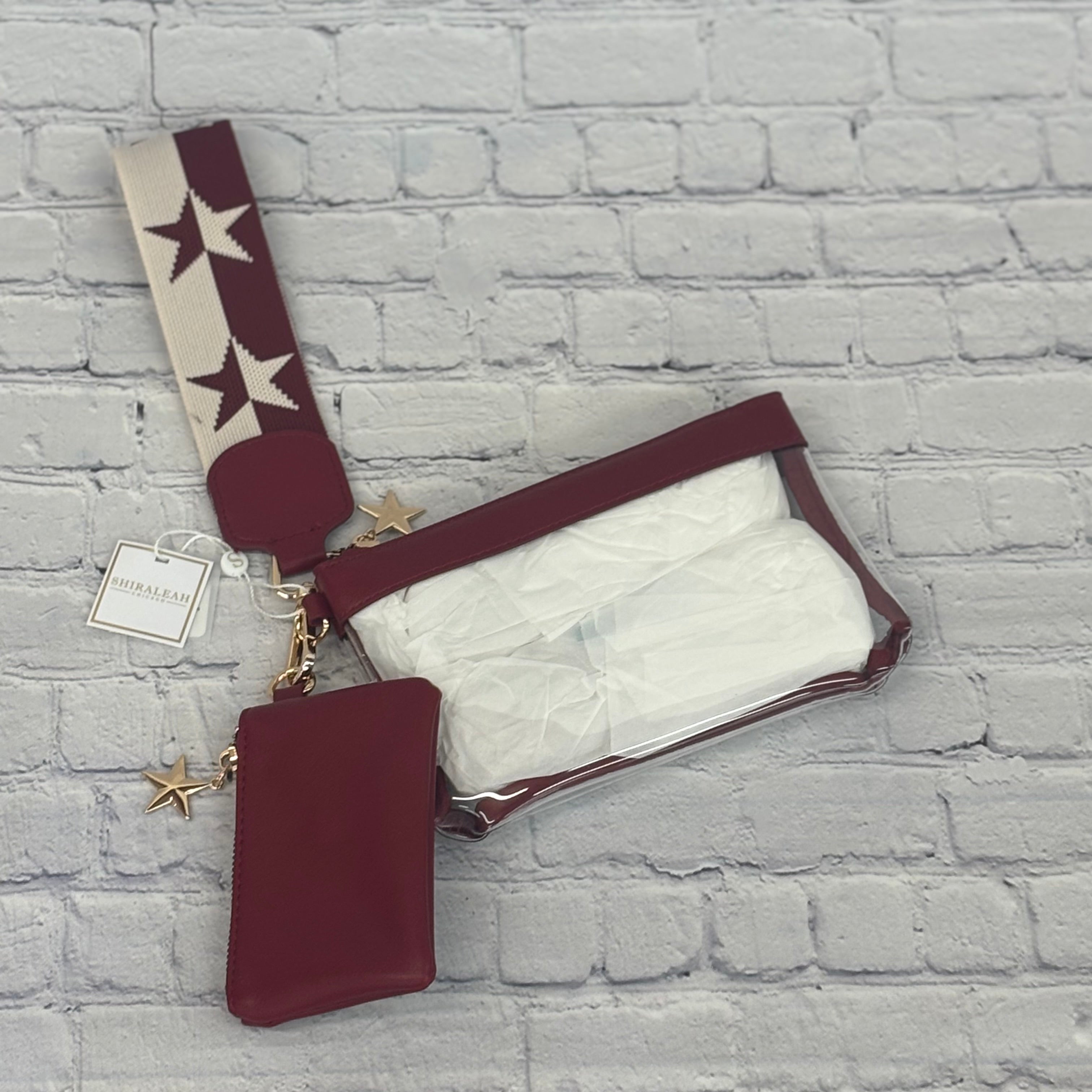 Tailgate Spectator Wristlet Clear Maroon Trim With Wide Strap