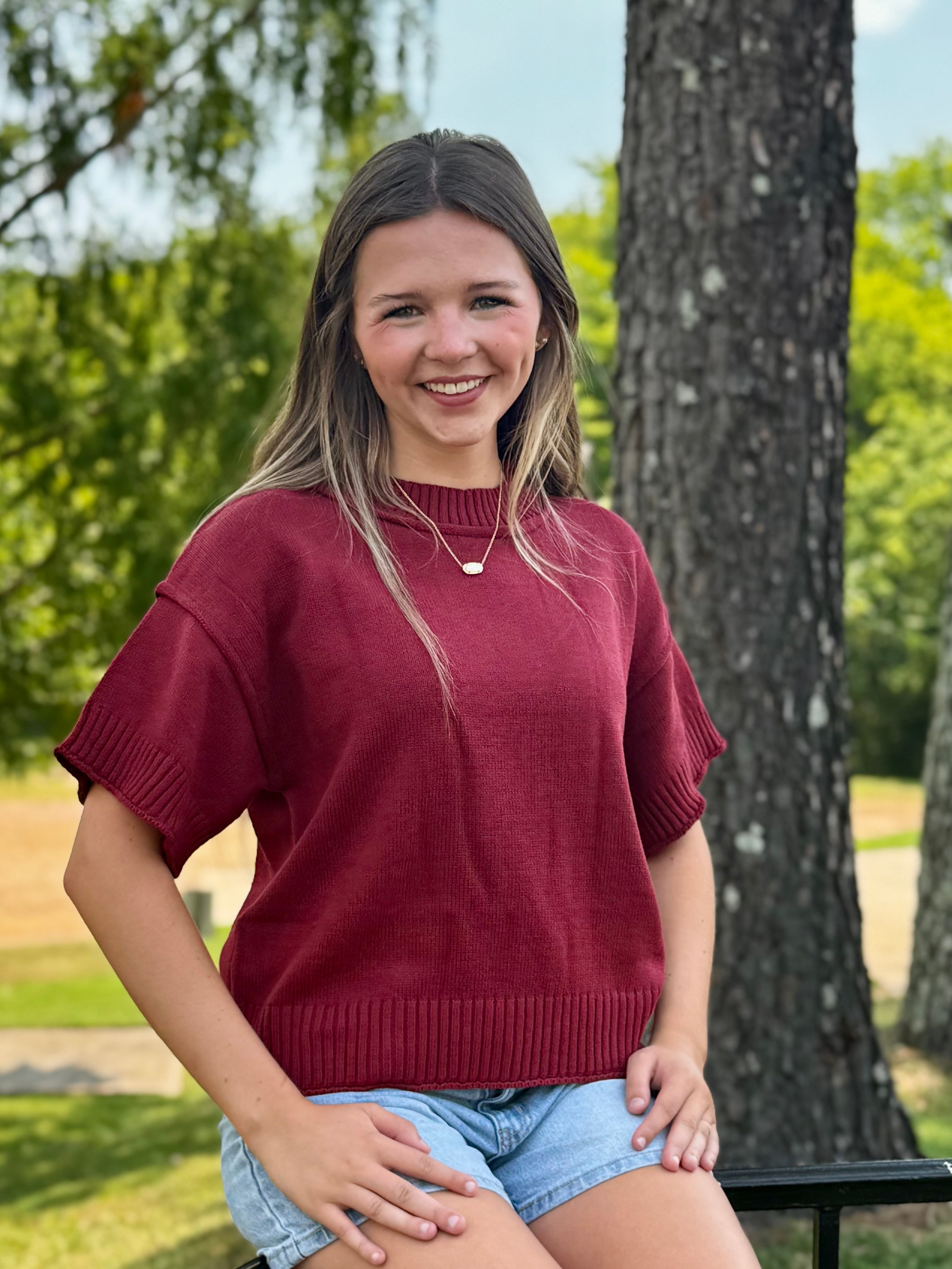 Top Women's Sweater Short Sleeve Reverse Seam