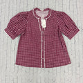 Top Women's Button Down Elaine Short Sleeve Gingham Ric Rac Trim