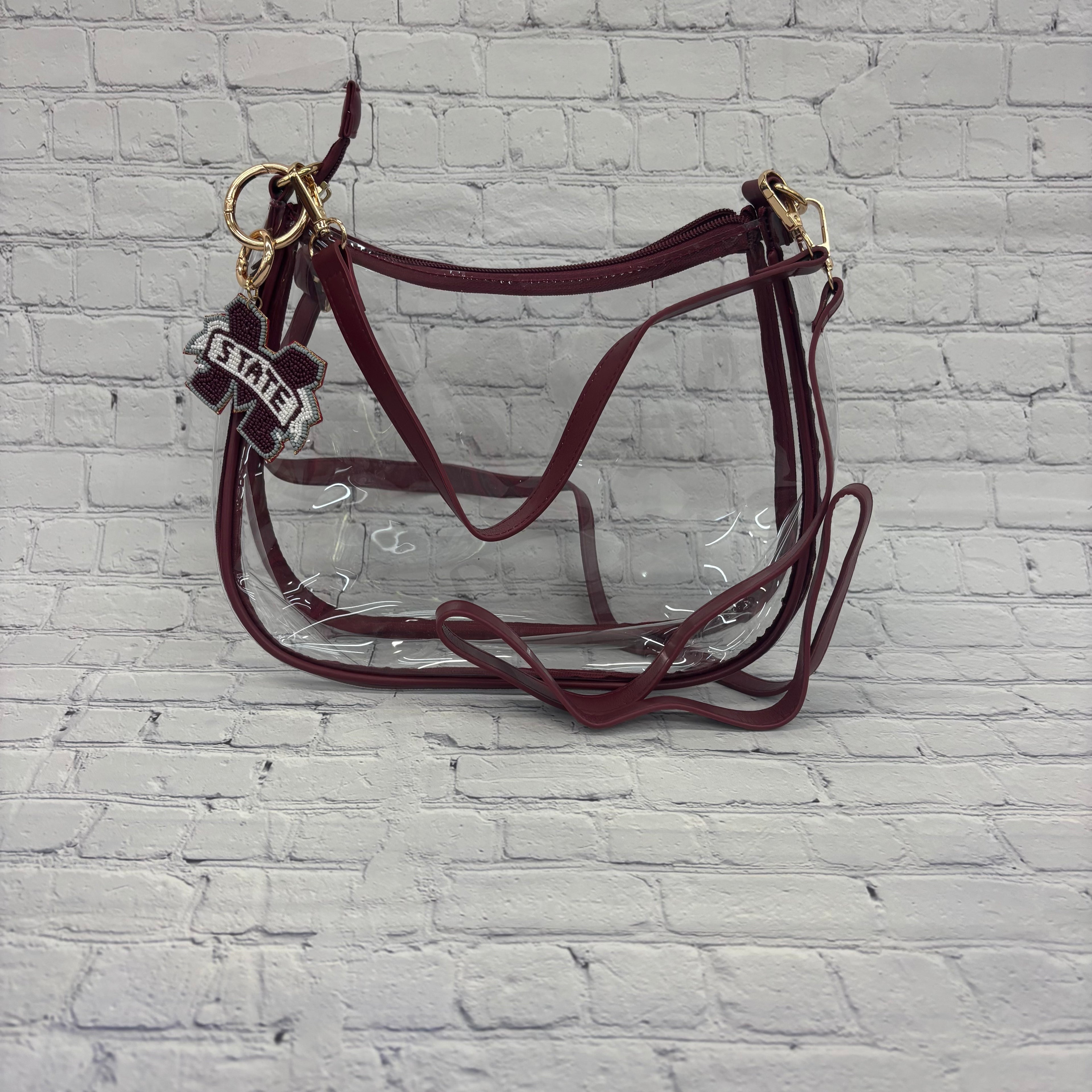 Clear Zip Purse Sara Charm Key Ring Beaded M-State