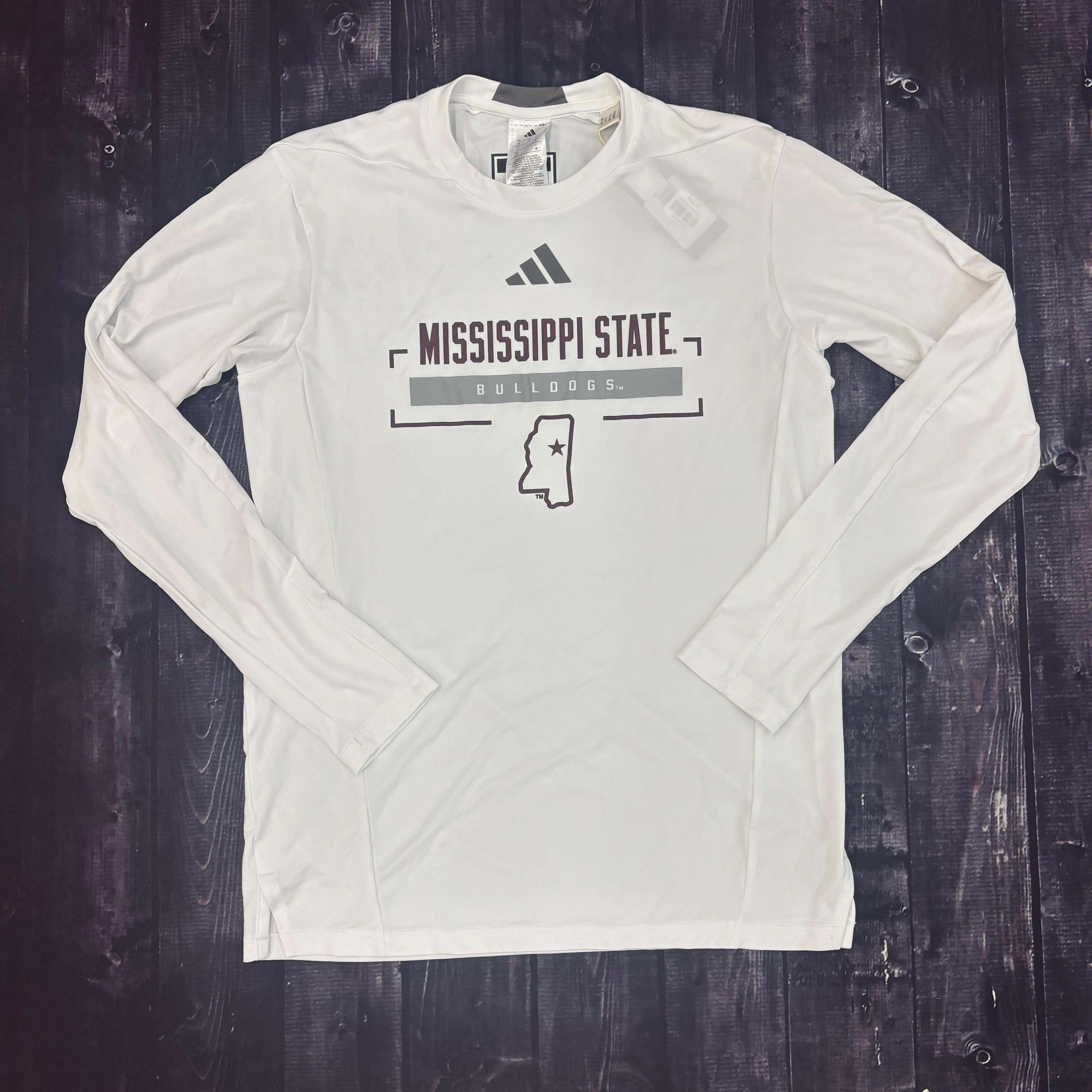Adidas Long Sleeve T-Shirt Mississippi State Bulldogs State Of MS Outline