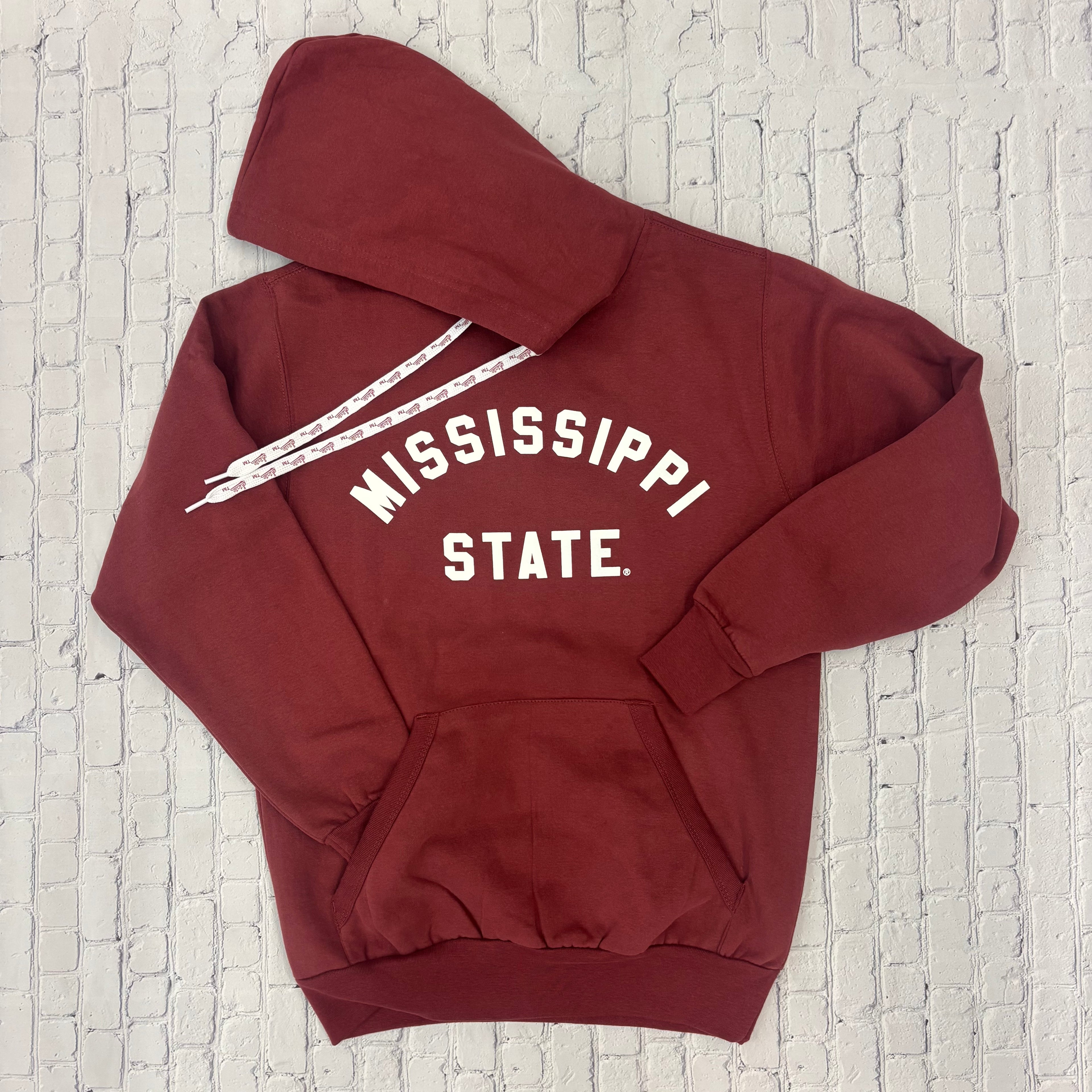 Sweatshirt Hooded Laces Script Vintage Fleece State Arched Mississippi State