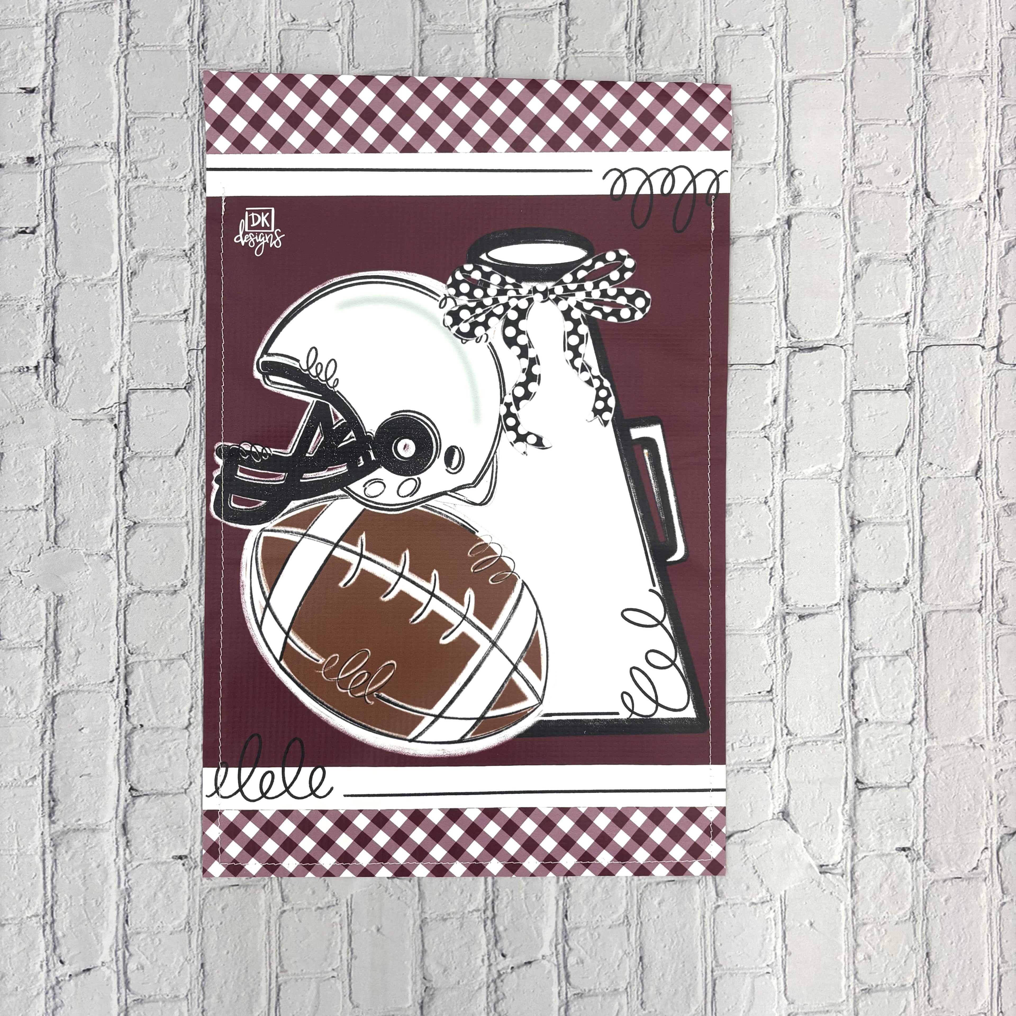 Garden Flag Vinyl Double Sided Maroon And White Game Day Helmet And Football