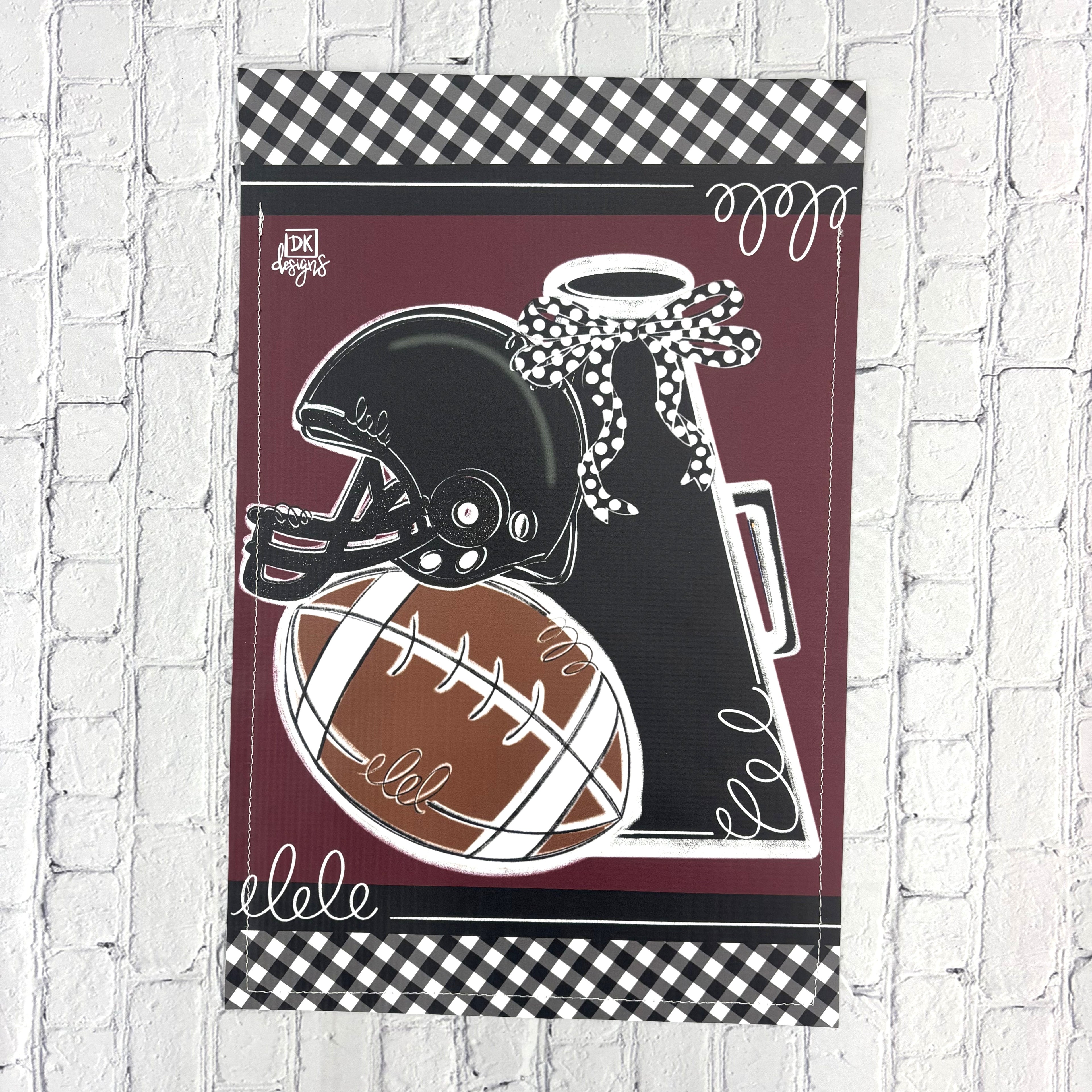 Garden Flag Vinyl Double Sided Maroon And Black Game Day Helmet And Football