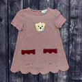 Infant Dress Girls Striped Bulldog Applique Pockets Maroon Trim