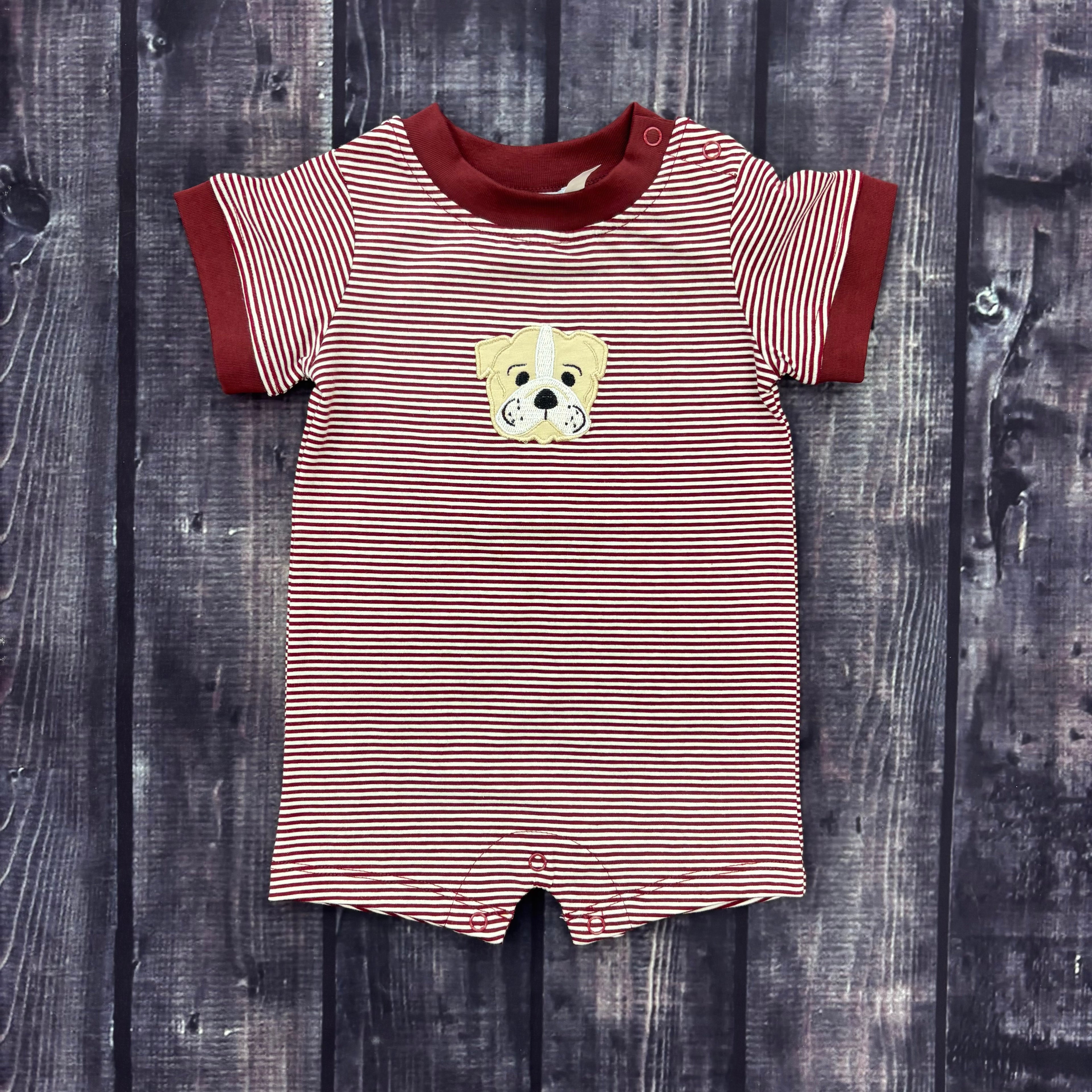 Infant Boy Romper Striped Bulldog Face Applique