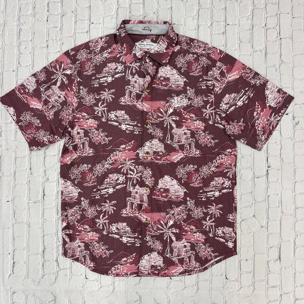 Tommy Bahama Shirt Short Sleeve Coastal Ease Paradise Isle Script State