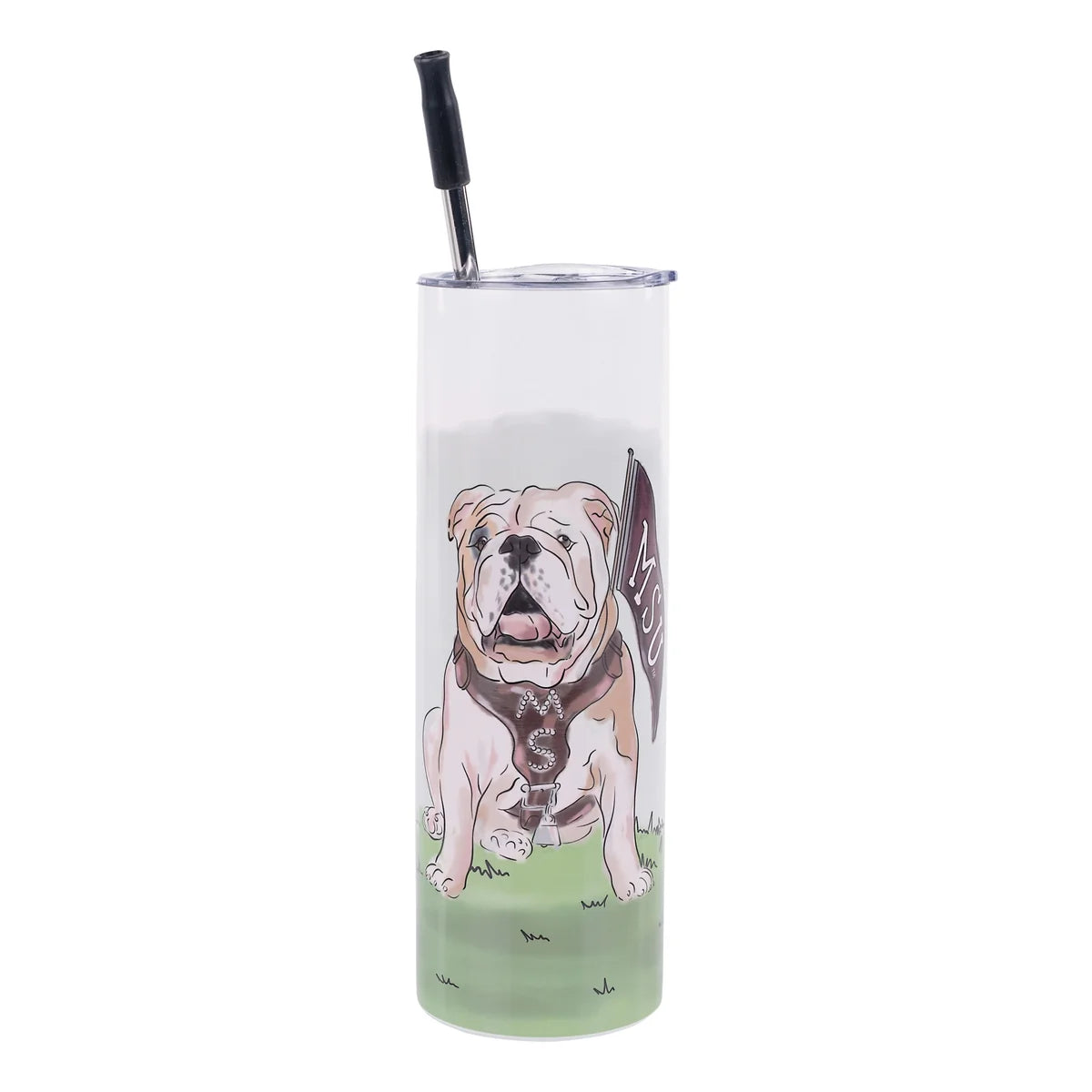Tumbler Real Sitting Bulldog With Flag MSU Go Dawgs