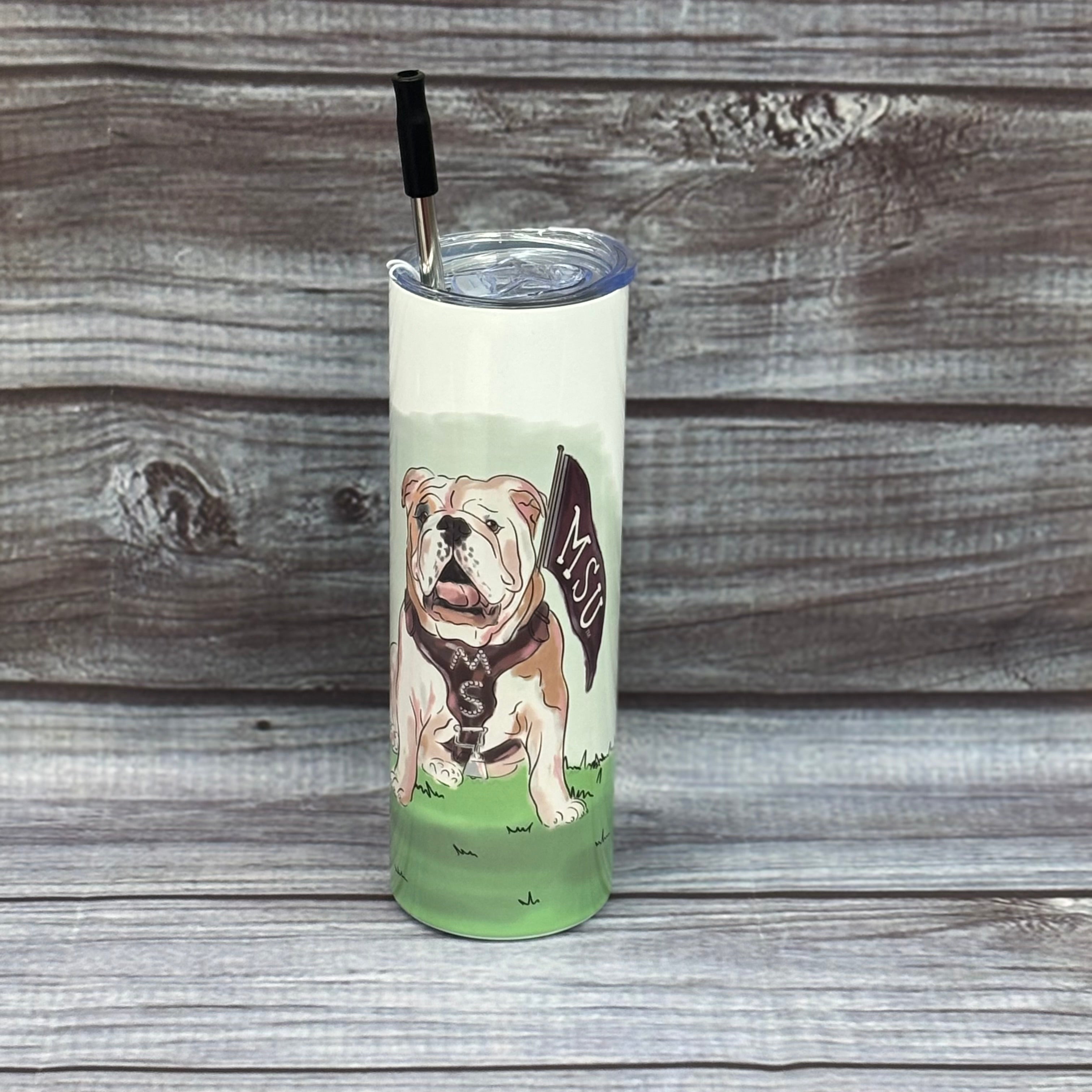 Tumbler Real Sitting Bulldog With Flag MSU Go Dawgs