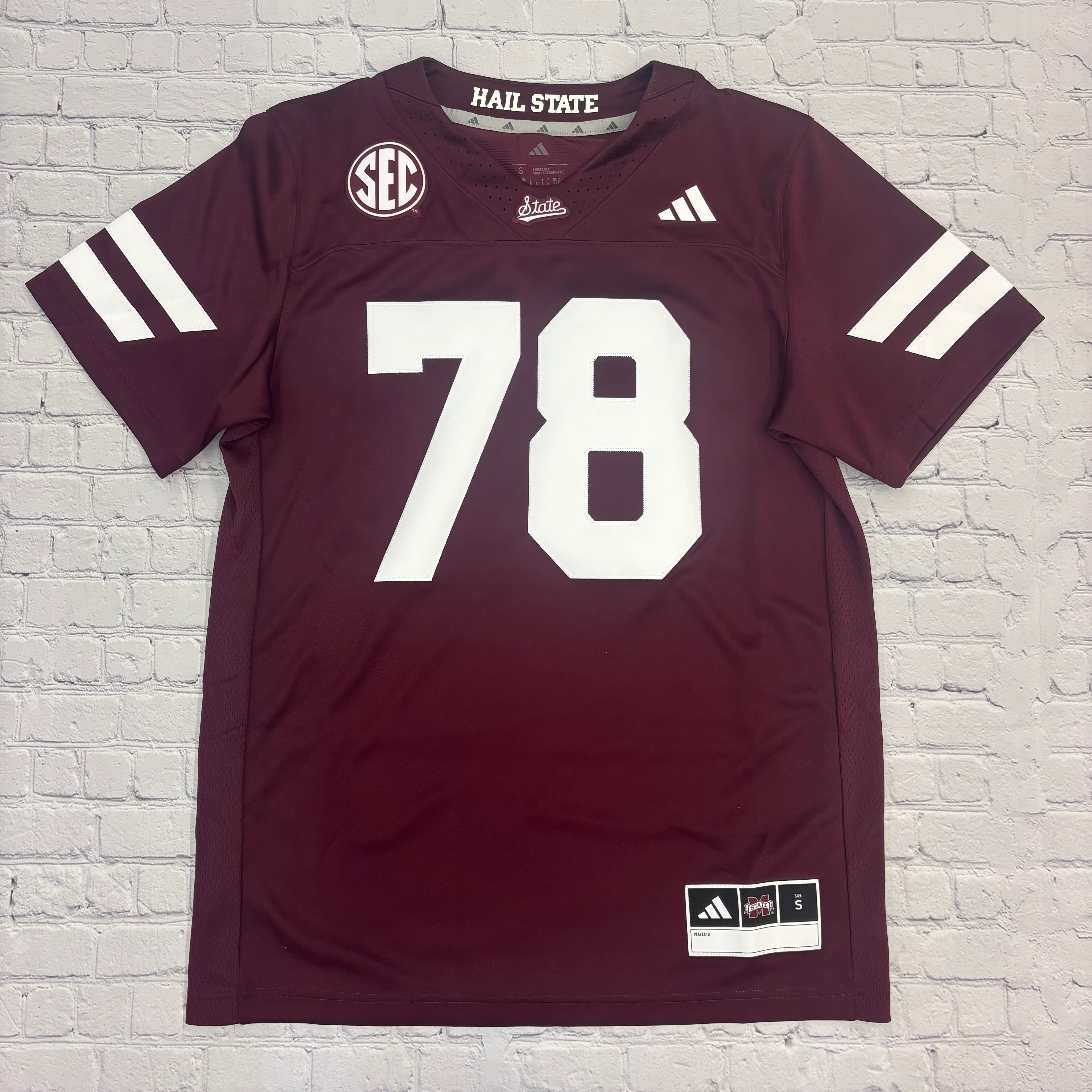 Jersey Football 78 SEC Hail State In Neck Script State