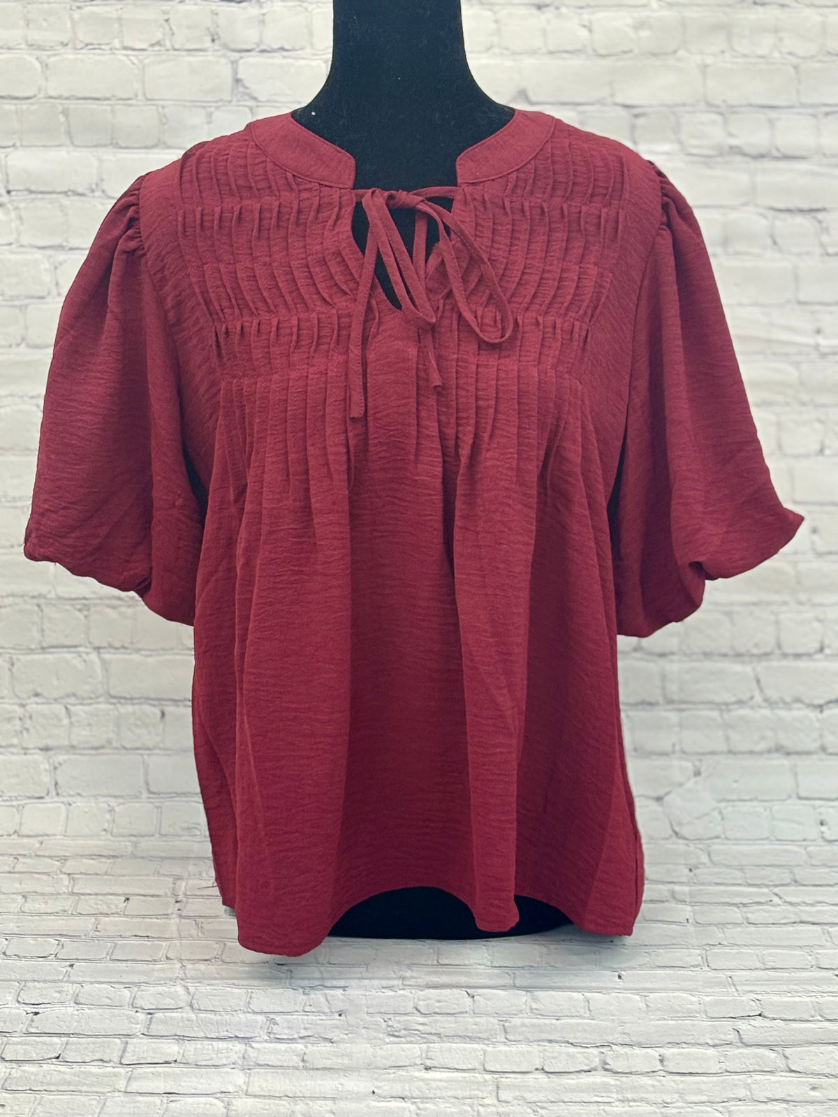 Top Women's Puff Sleeve Pintuck With Neck Tied Blouse