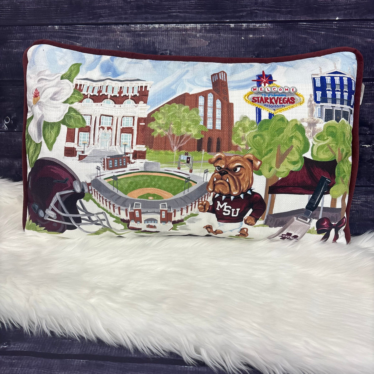 Pillow All Things Starkville Various Icons Maroon Cord