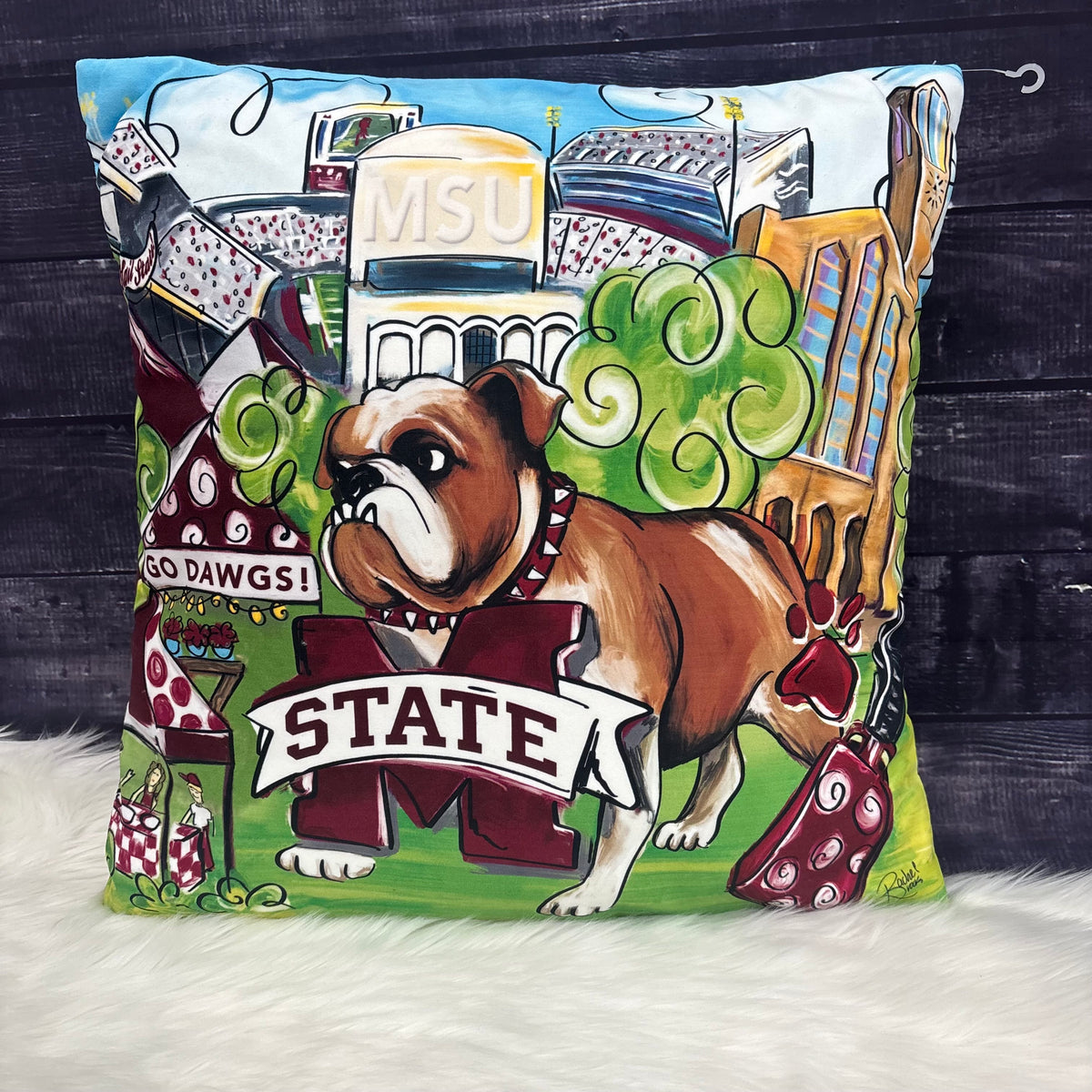 Pillow MS State Collage Bulldog M-State DWS Cowbell