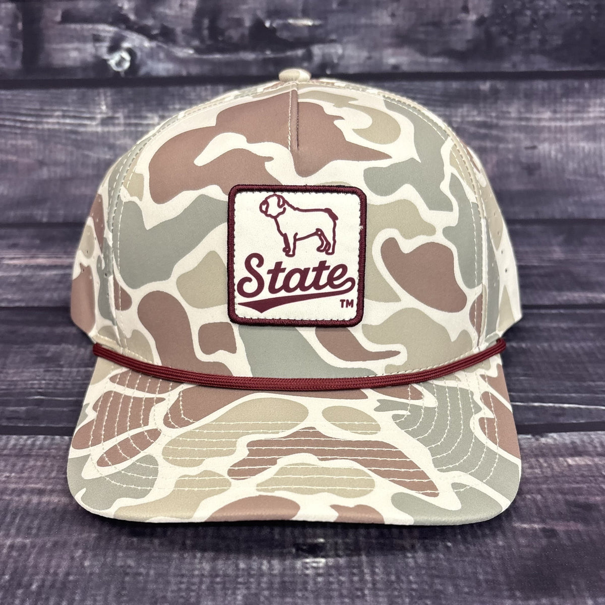 Hovi Dry Goods Cap Baseball Performance Maroon Rope Bulldog Silhoutte Script State