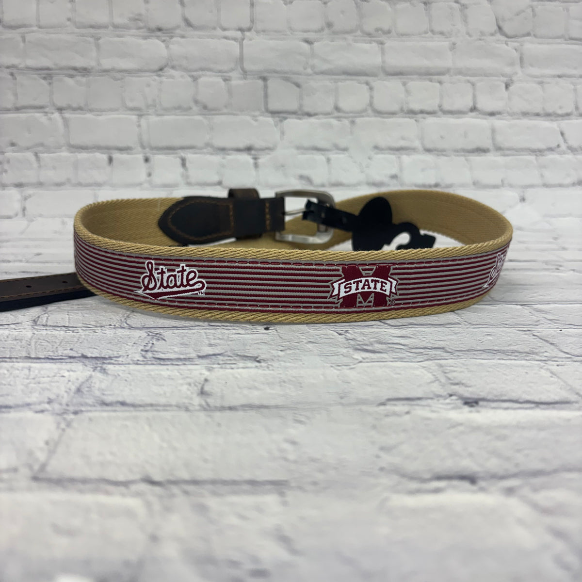 Divisions Of Zeppelin Products, Inc. Belt Ribbon Pinstripe M-State With Leather Tip