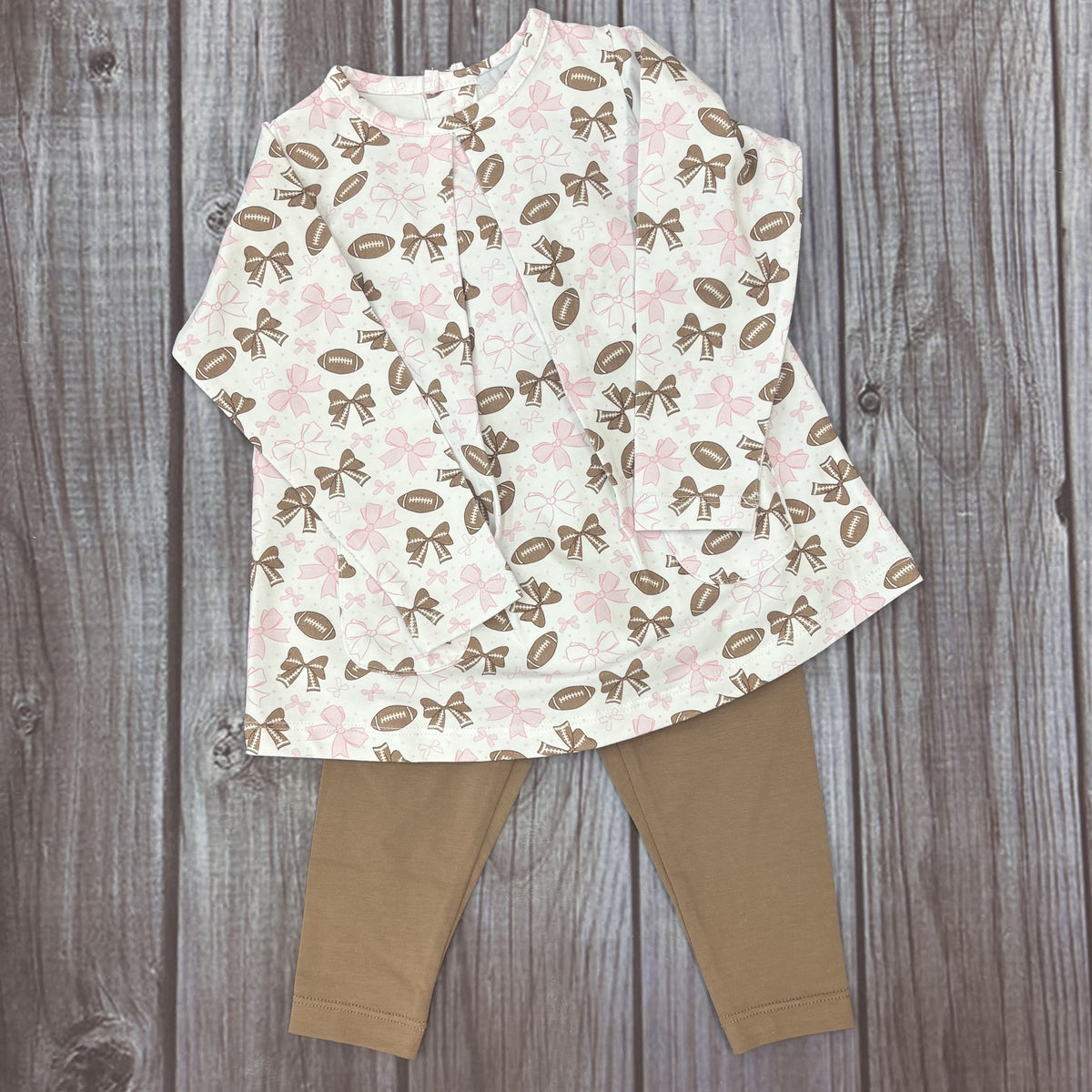 Ishtex Textile Products Infant 2 Piece Girls Football Brown Leggins Set