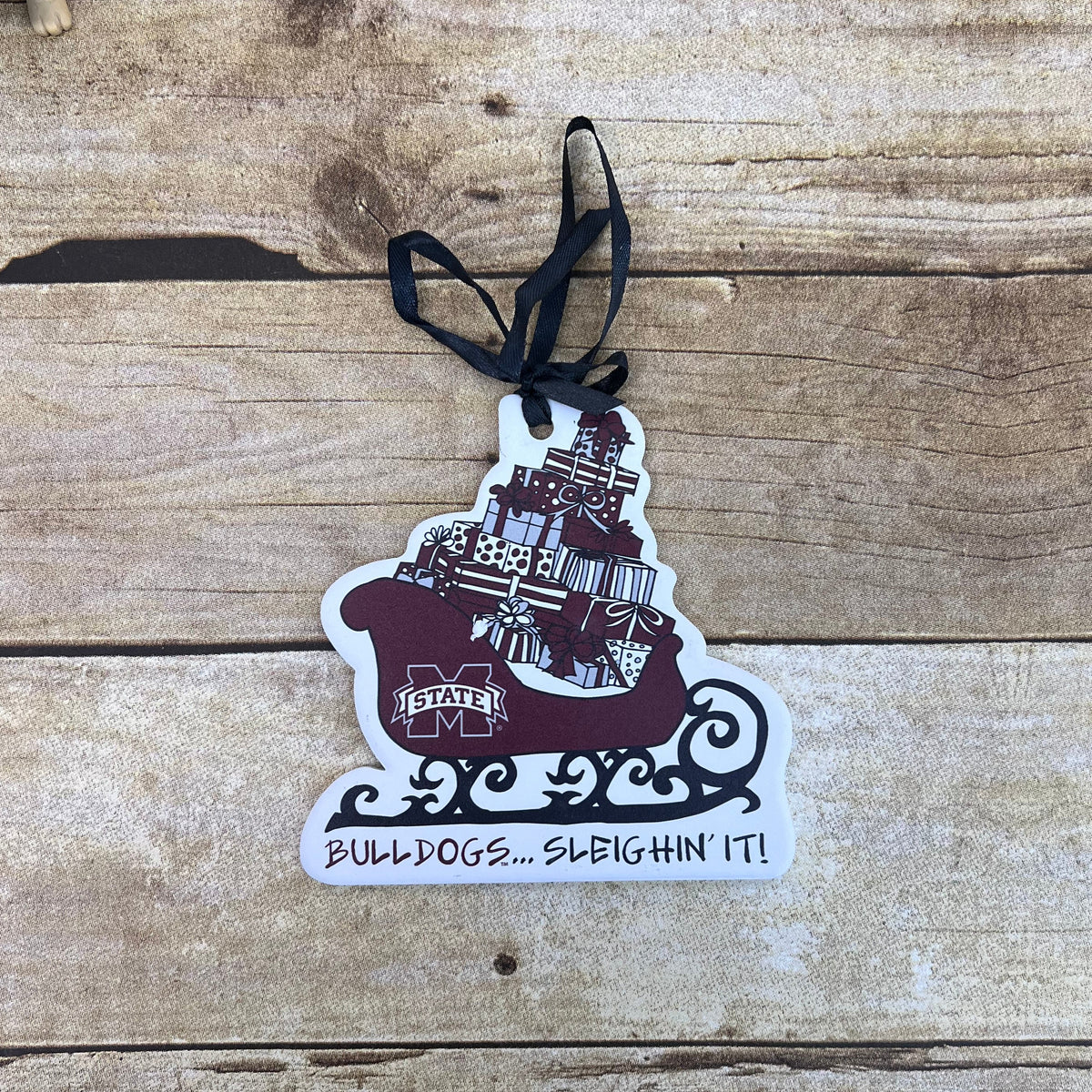 Magnolia Lane Christmas Ornament Flat Sleigh M-State Bulldogs...Sleighin' It!