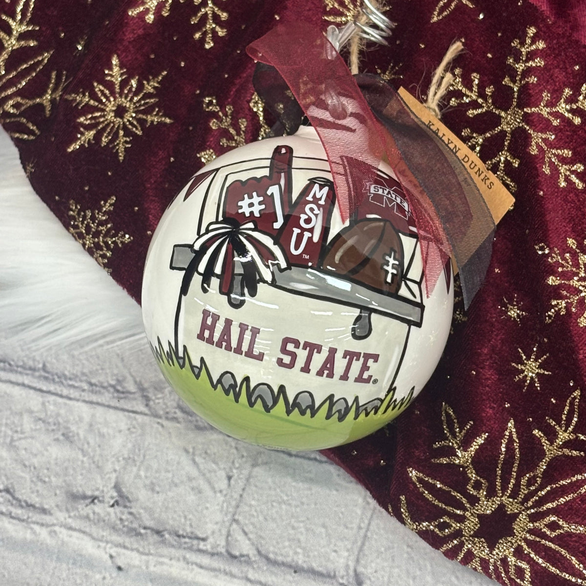 Christmas Ornament Round Go Dawgs Go Hail State Cooler M-State