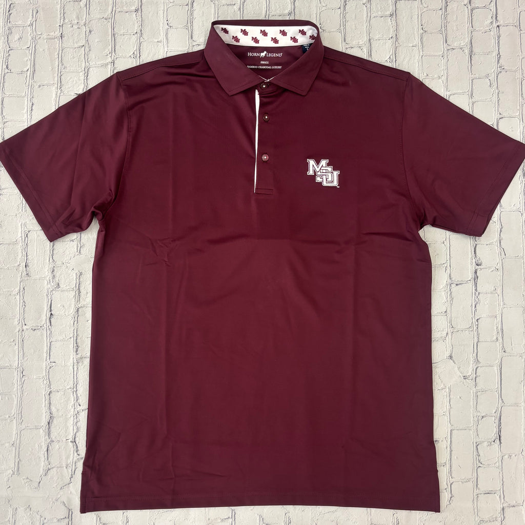 Horn Legend Men's Bamboo Charcoal Custom Trimmed Polo  MSU Interlock