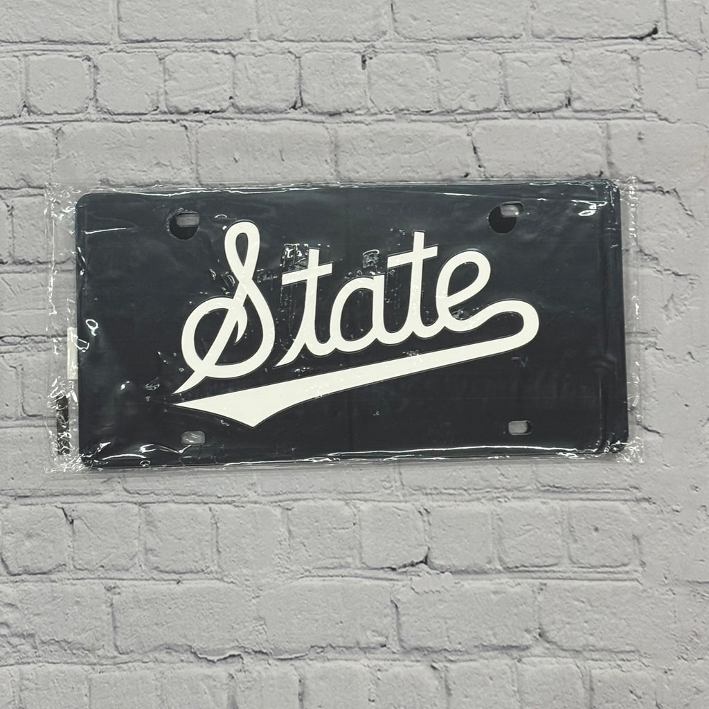 Auto License Plate White Script State On Black Mirror