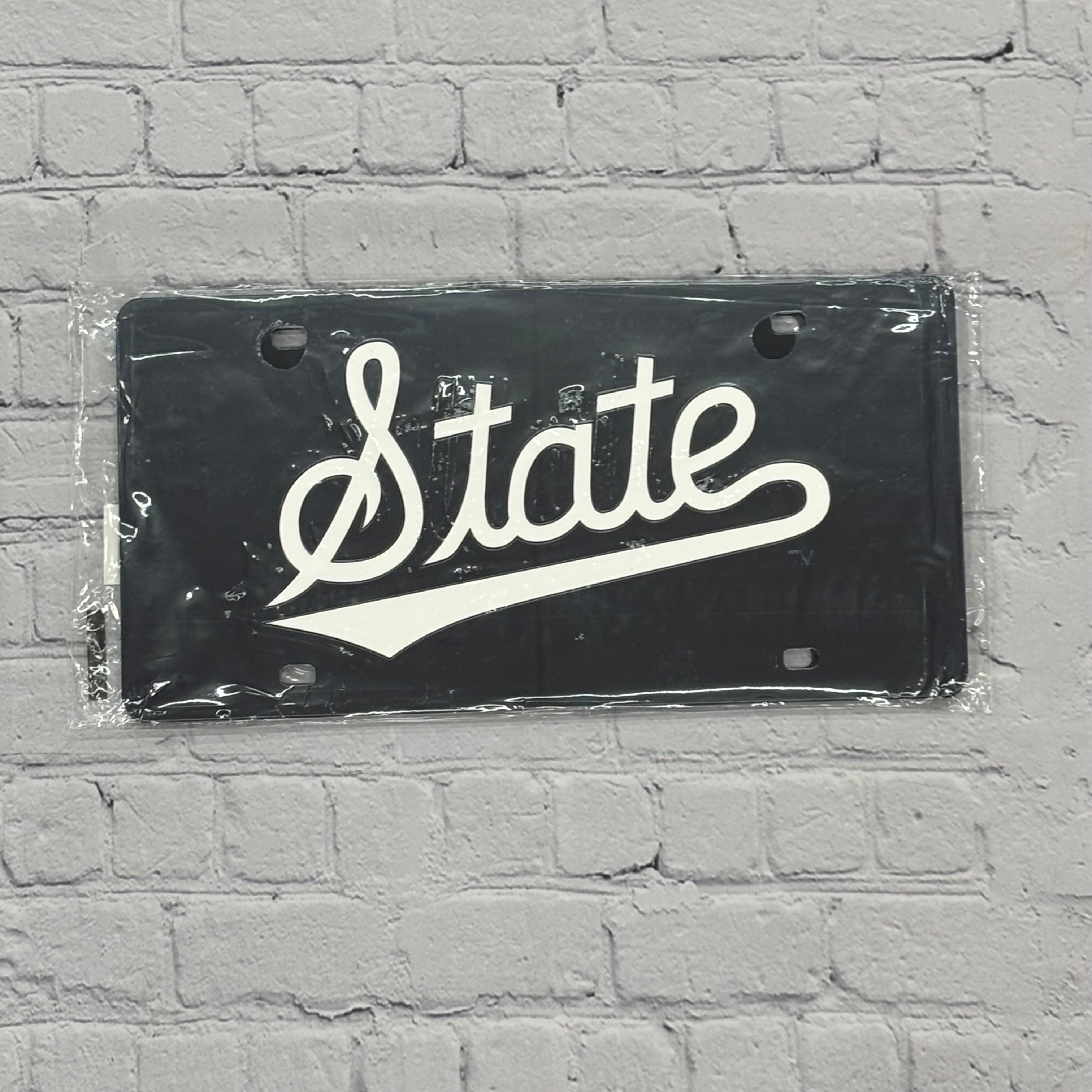 Auto License Plate White Script State On Black Mirror