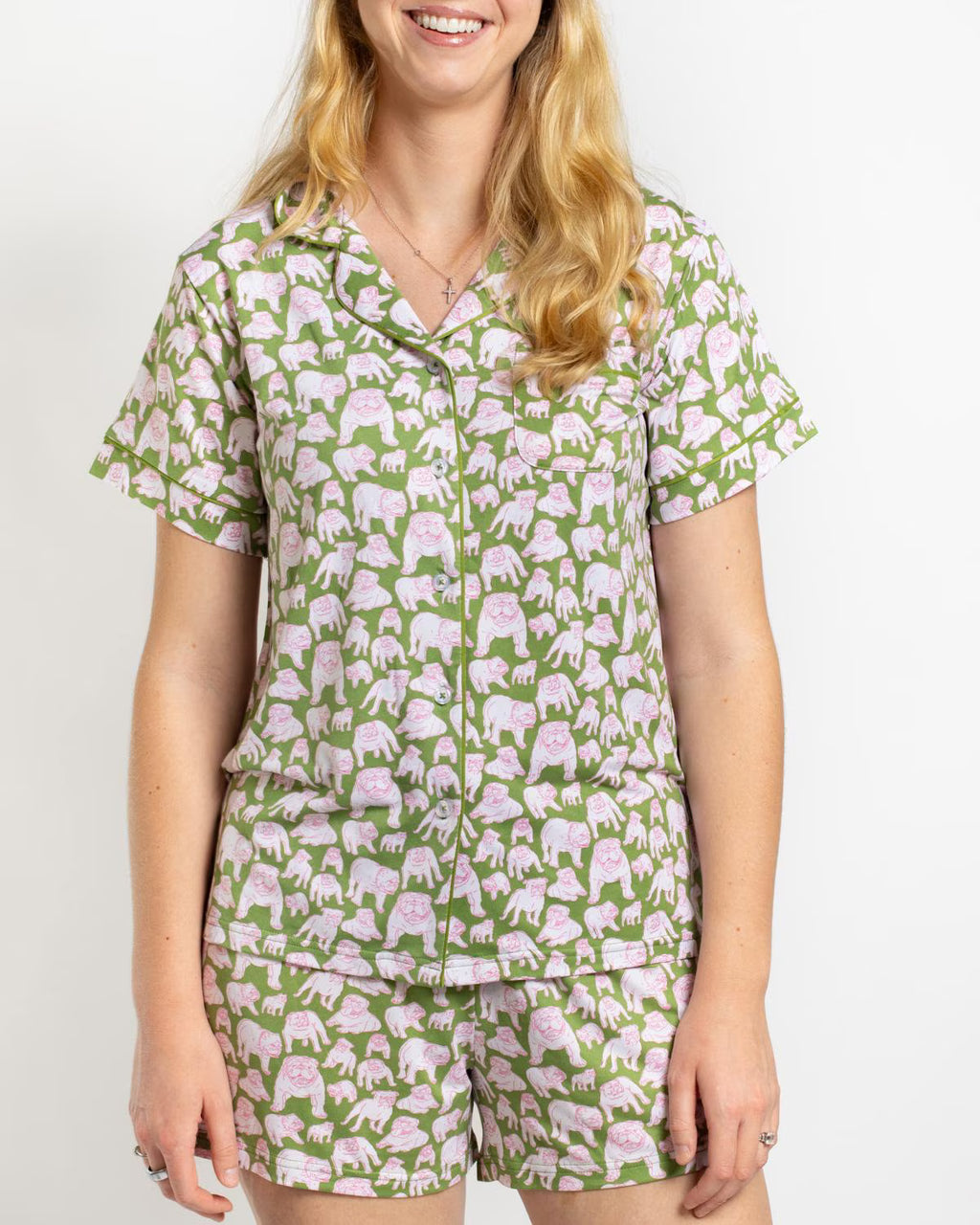Royal Standard Pajama Short Sleeve Button Up Top Chelsea Bulldog