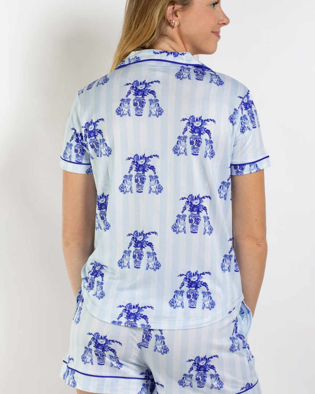 Royal Standard Pajama Short Sleeve Button Up Top Callie Bulldog