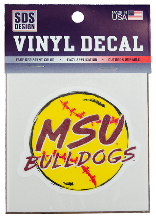 Sds Design Associates Auto Decal 3" Softball MSU Bulldogs Scratch Script Vinylon