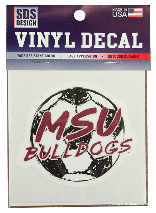 Sds Design Associates Auto Decal Soccer Ball W MSU Bulldogs Scratch Script Vinylon