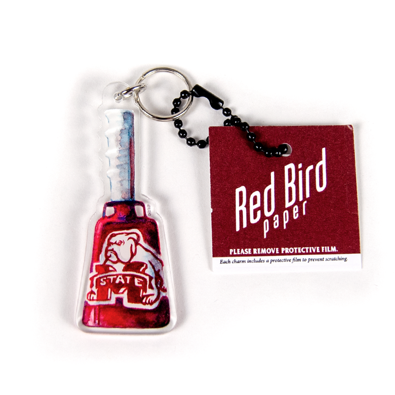 Red Bird Paper Auto Key Chain Cowbell Wtrclr Acrylic