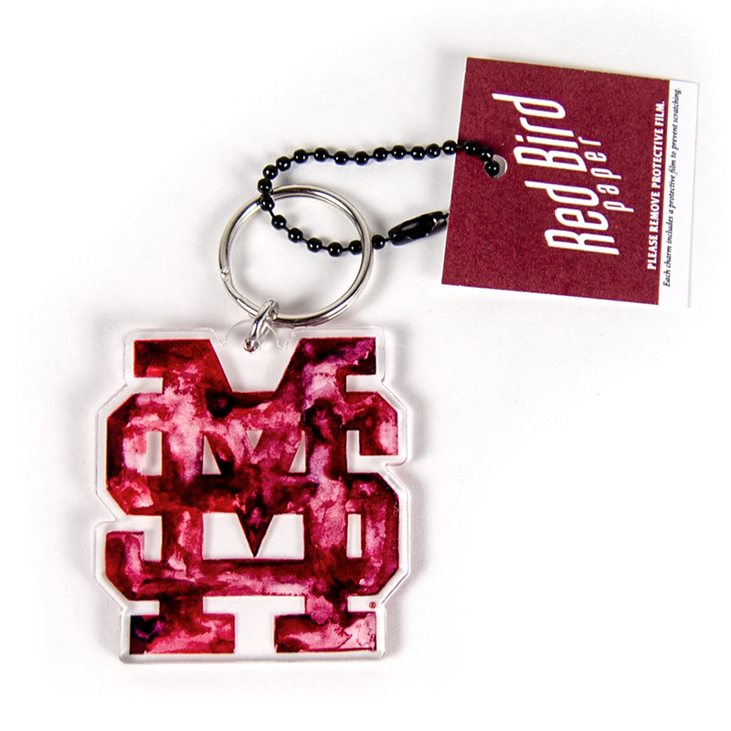 Red Bird Paper Auto Key Chain MS Maroon Wtrclr