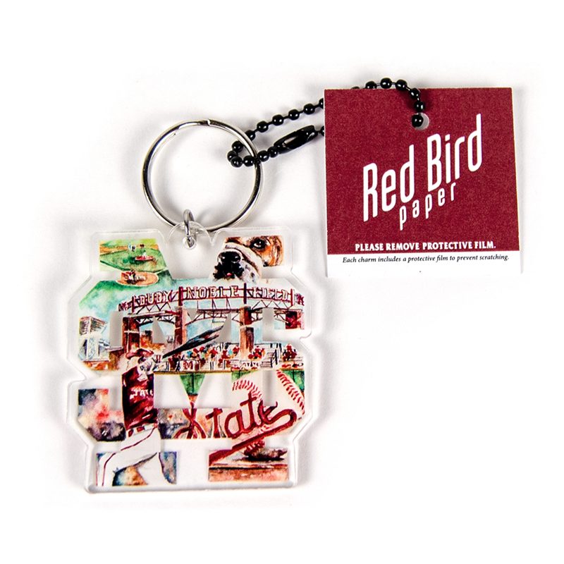 Red Bird Paper Auto Key Chain MS Wtrclr Collage