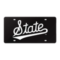 Auto License Plate White Script State On Black Mirror