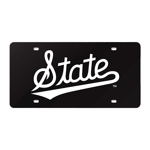 Auto License Plate White Script State On Black Mirror