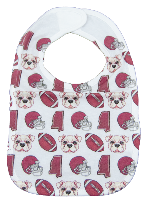 Home Malone Baby Bib Football Bulldog Pup Helmet MS Shape Maroon