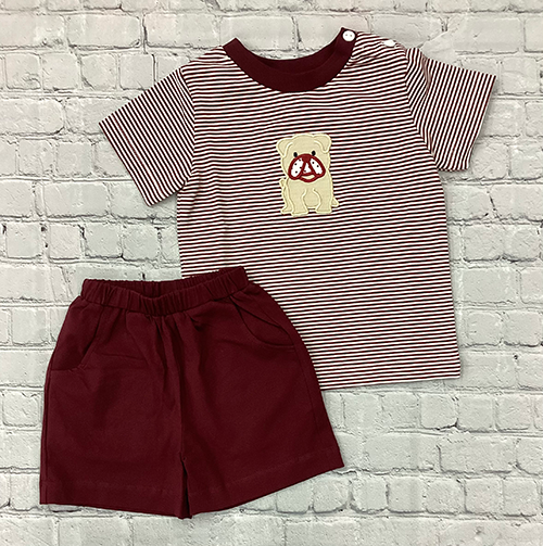 Baby Boys 2 Piece T-Shirt & Short Sleeve Bulldog Applique