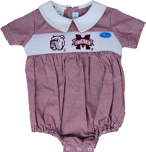 Infant Boys Bulldog Face Smocked Gingham Bubble