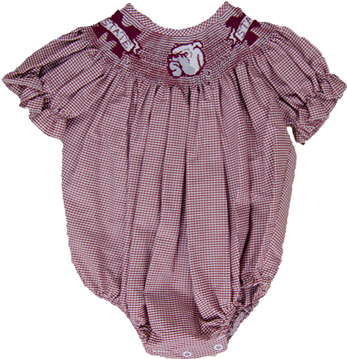 Infant Girls Bulldog Face Smocked Gingham Bubble