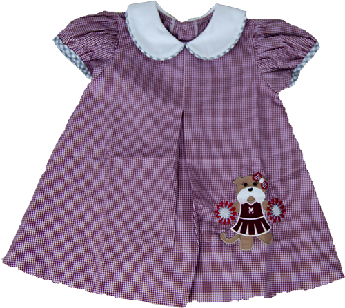 Baby DRES Gingham W COLLAR White Bulldog CHRLDR Applique
