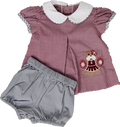 Baby GRL Bloomer Set Gingham Applique Bulldog CHRLDR BTM Gray